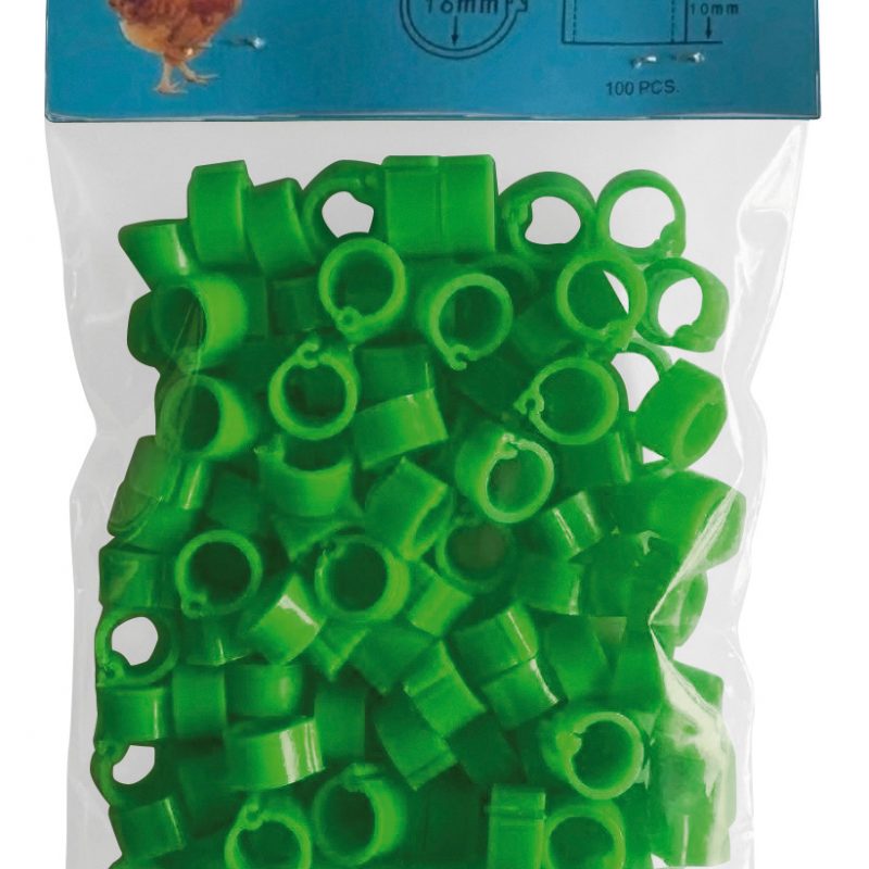 ANILLA PLAST 16MM GALLINAS(100ud)VERDE