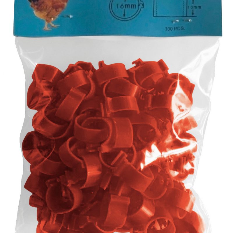 ANILLA PLAST 16MM GALLINAS(100ud)ROJO