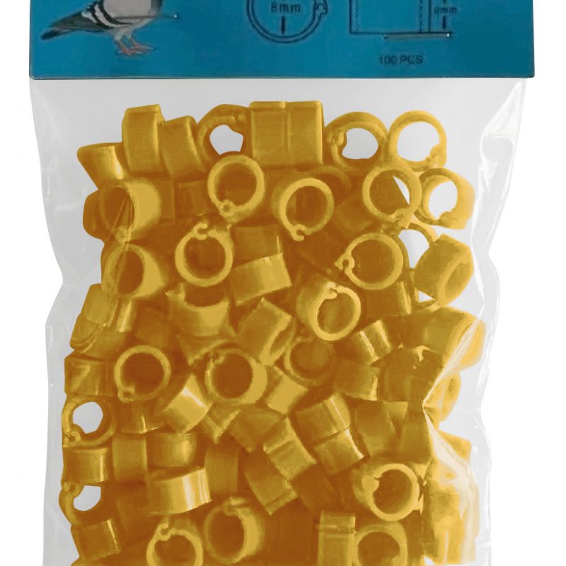 ANILLA PLAST 8MM PALOMAS(100ud)AMARILLO