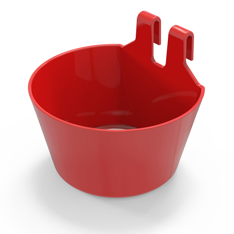 Comedero de plástico rojo para aves con ganchos